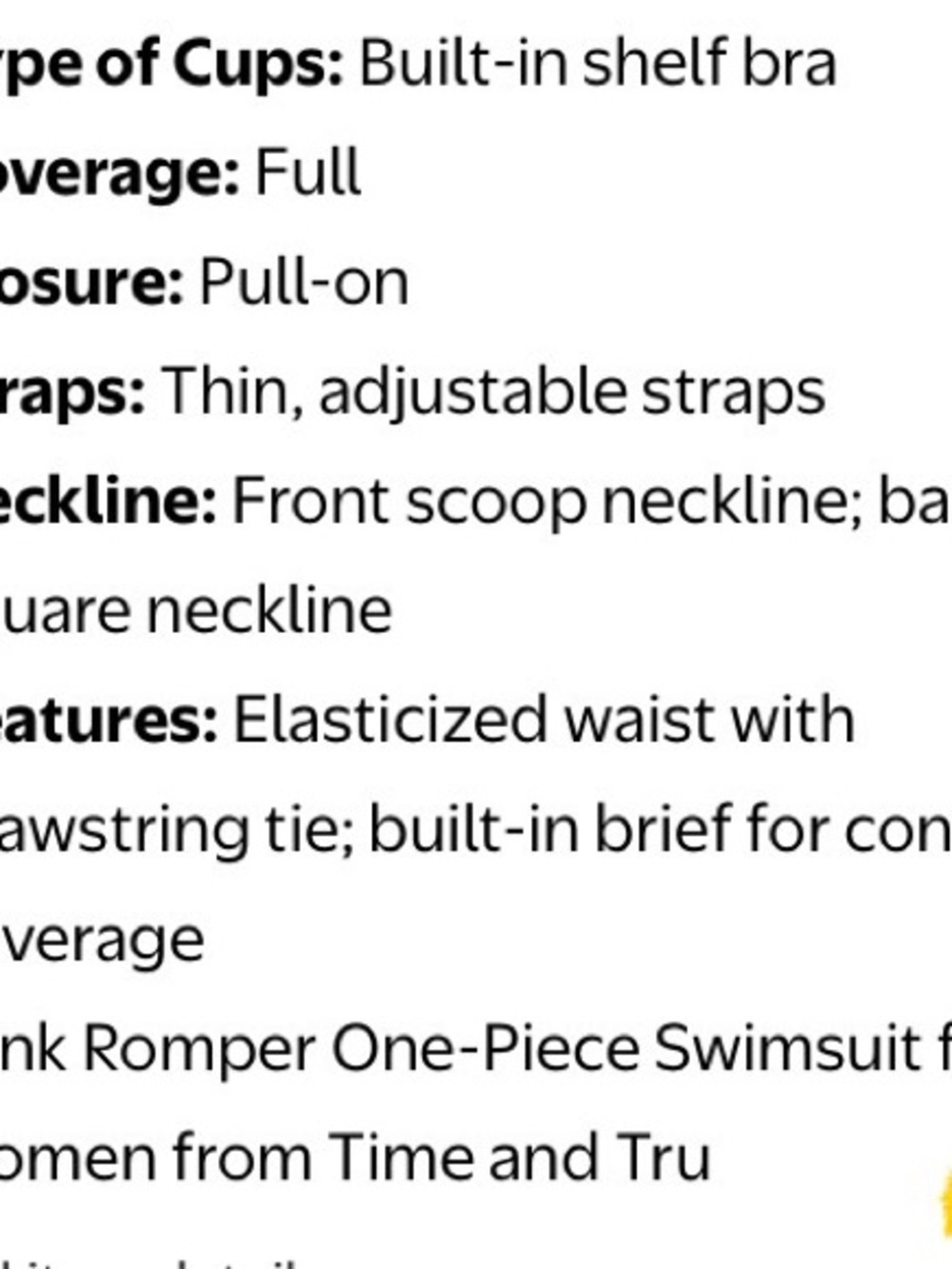 Time and Tru Black One-Piece Swim Romper with Drawstring - Picture 5 of 7